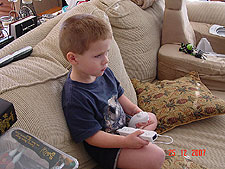 Hunter tries out the wii