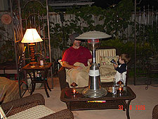 The patio heater kept us warm on a chilly night.