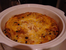 Mexican Lasagna Stackup in the crockpot.