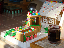 Train and gingerbread house