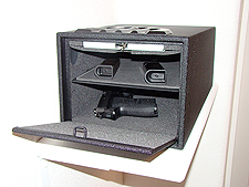 handgun box on newly-painted shelf