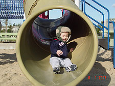 Hunter going down the slide
