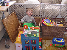 Hunter in his toy box.