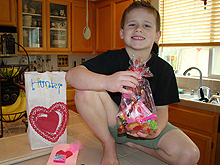 Hunter with his Valentine goodies