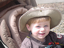 Hunter wearing the new hat he picked out by himself.