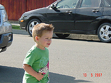 Hunter runs after his RC truck