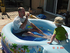 Hunter and Dave in the pool.