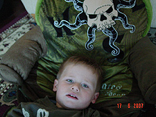Hunter with his new Pirates of Caribbean Chair & Sleeping bag
