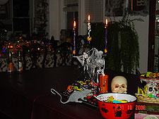 Candles and candy at front door.