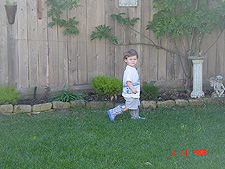 Hunter in his garden boots.