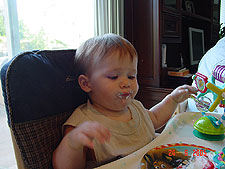 Hunter eating his birthday cake.