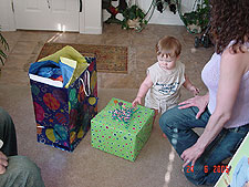 Opening gifts.