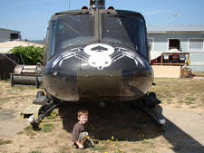 Hunter in front of a chopper