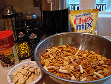 The sweet cookies were removed from the Chex mix to make way for the sweet M&Ms!
