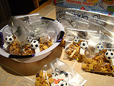 We added soccer whistles and sealed the bags with a soccer sticker for the final touch.