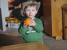 Hunter showing off his new orange cup.