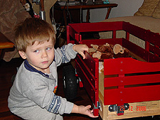 Hunter playing with the wagon again.