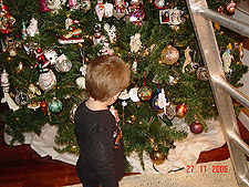 Hunter looking at ornaments.