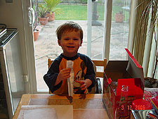 Hunter ready to work on the gingerbread house.