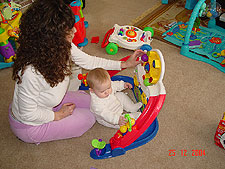 Hunter loves his new Kick 'n Whirl from mommy and daddy.