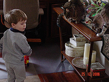 Allie & Lily watching Hunter.